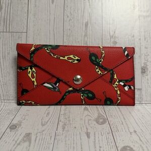 BIMBA Y LOLA Vinyl‎ Slim Envelope Wallet Red Snake Graphic Print 2014 *Read*